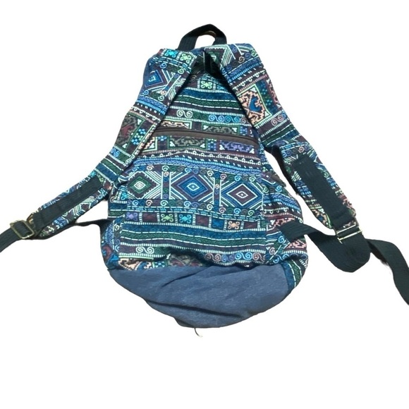 Boho Tribal Woven Backpack with Simba Zipper Charm – Blue Multicolor - Picture 2 of 5